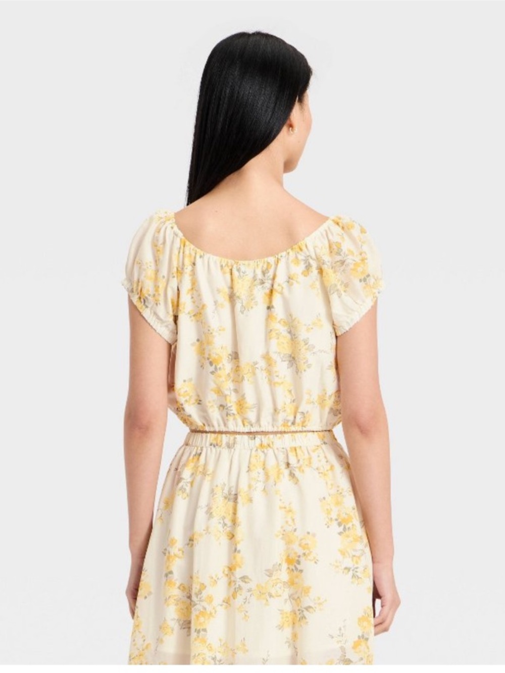 Set! Women's Short Puff Sleeve Tie Top & Skirt - A New Day™ White Floral XS NWT - Picture 3 of 5